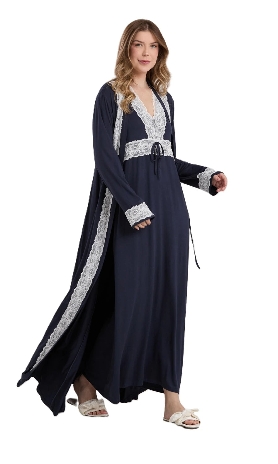 CONJUNTO ROBE E CAMISOLA NEW ETERNITE 1025 AZUL MARINHO