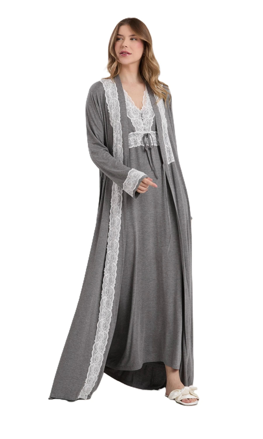 CONJUNTO ROBE E CAMISOLA NEW ETERNITE 1025 MESCLA ESCURO