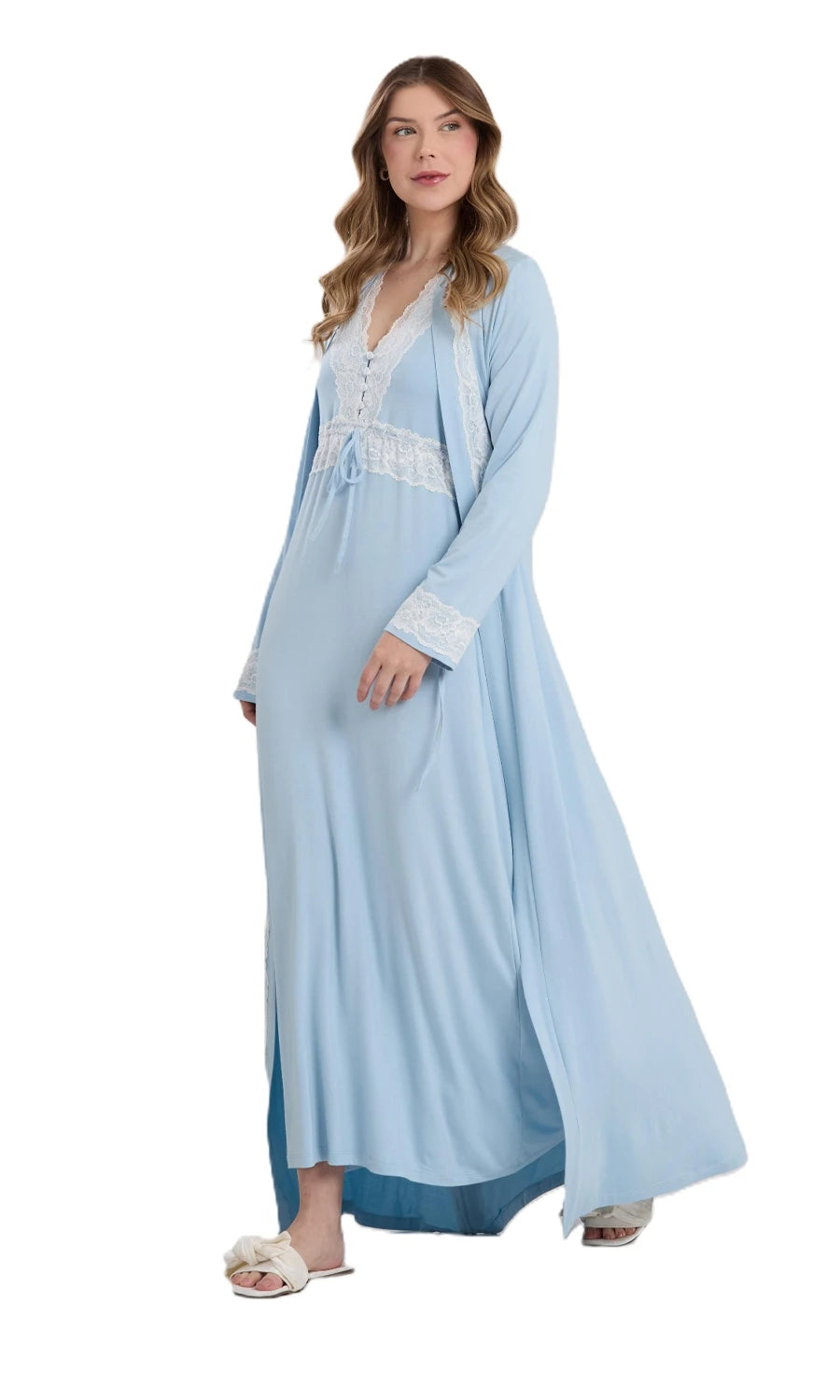 CONJUNTO ROBE E CAMISOLA NEW ETERNITE 1025 AZUL CELESTE