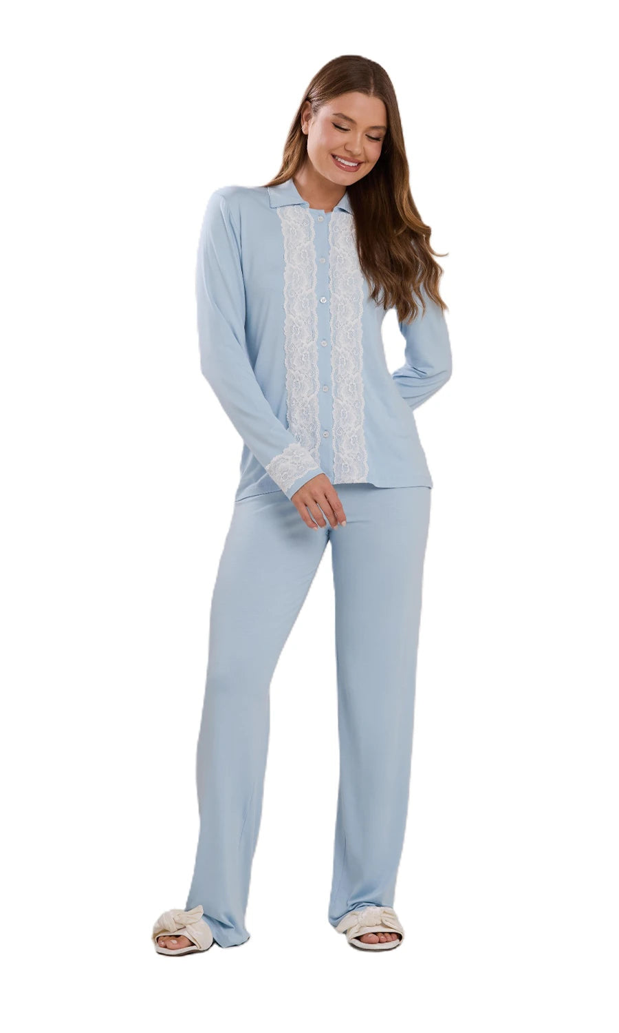 PIJAMA LONGO NEW ETERNITE 1025 AZUL CELESTE