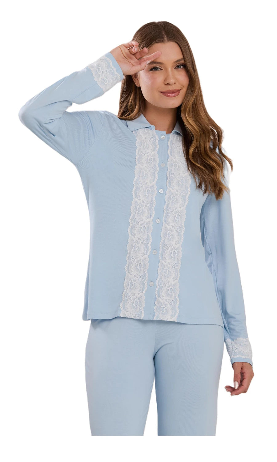 PIJAMA LONGO NEW ETERNITE 1025 AZUL CELESTE