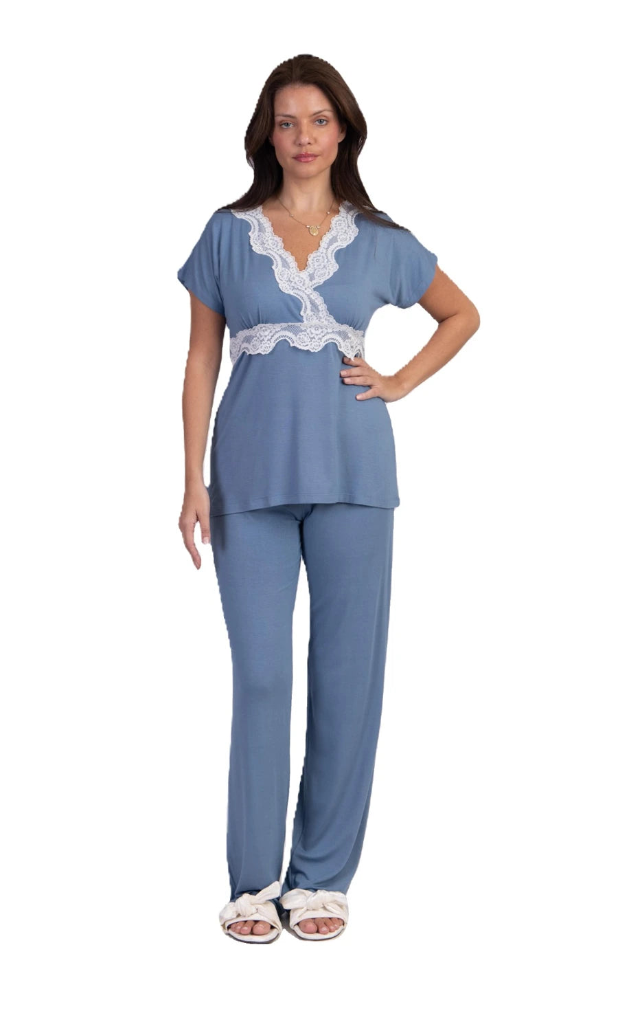 PIJAMA MANGA CURTA OUR LINE AZUL PORCELANA